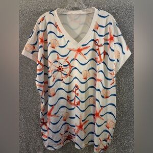 Anchor and seashell print blouse size 5XL • cute for a cruise or beach vacation